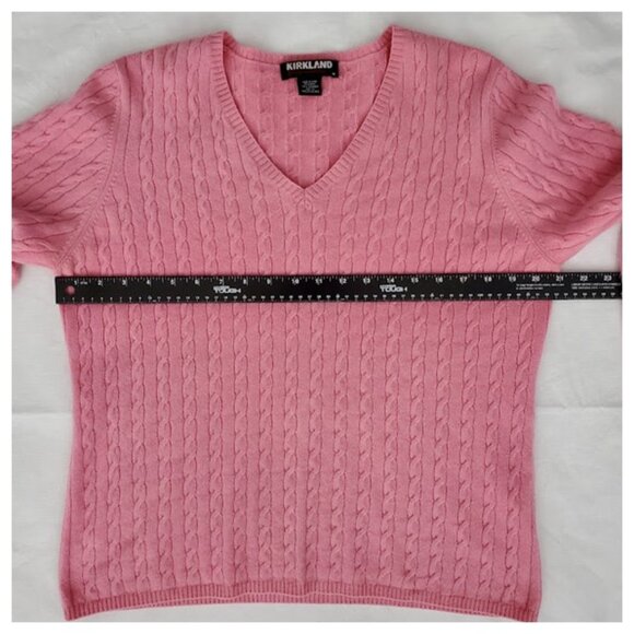 Kirkland Signature V-Neck Pink 100% Cashmere Cable Knit Sweater Size XL - Picture 4 of 6